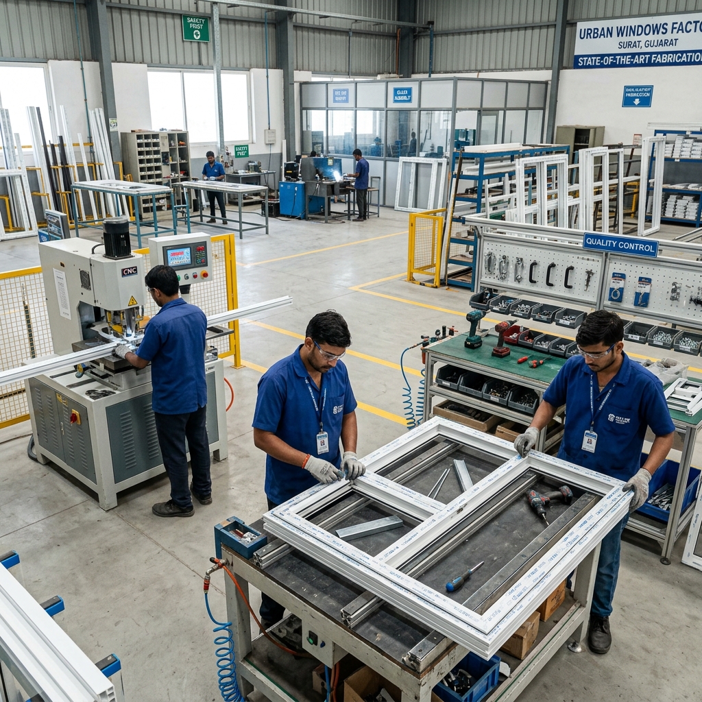 State-of-the-art uPVC window fabrication workshop floor in Surat