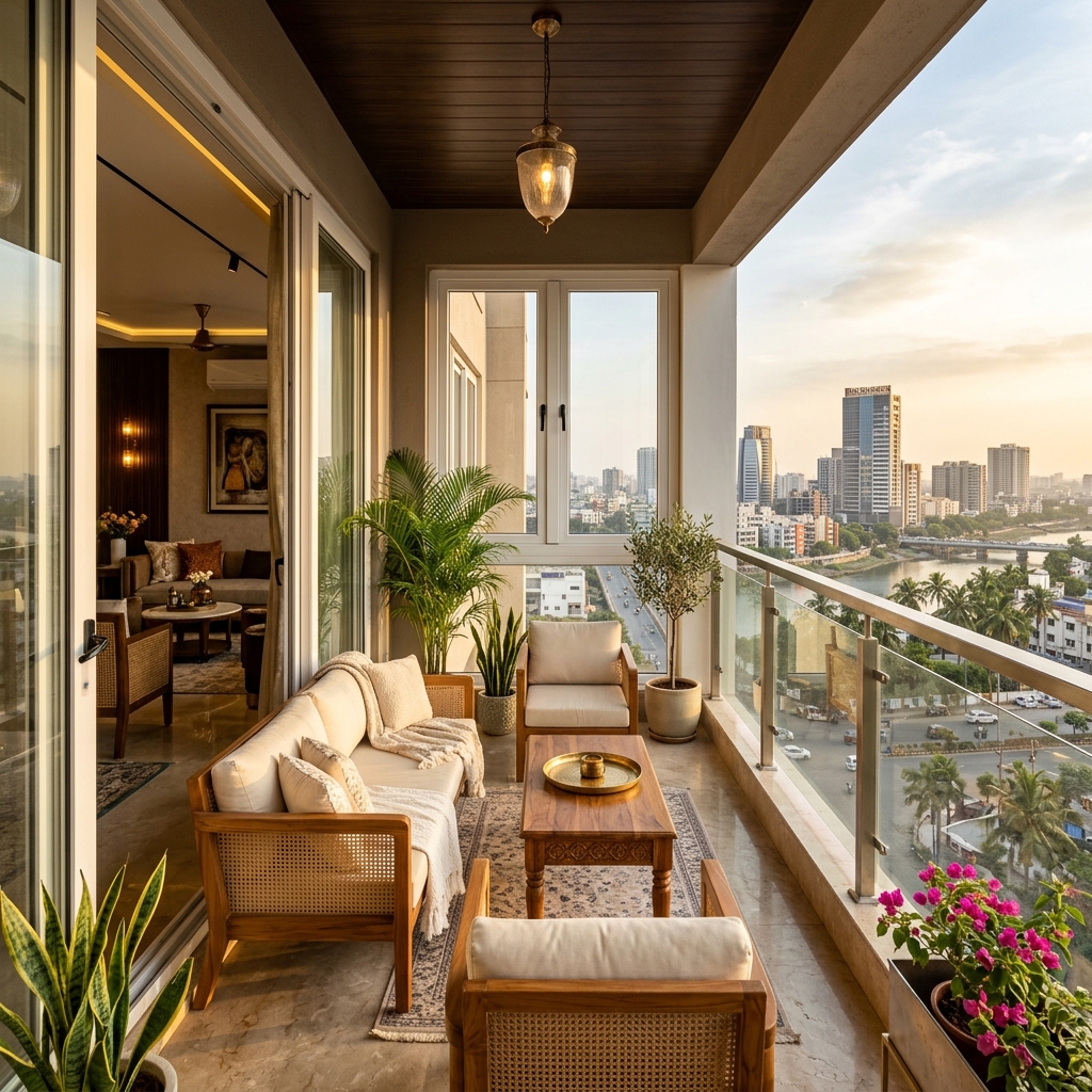 Surat Luxury Apartment Balcony with uPVC Sliding Doors